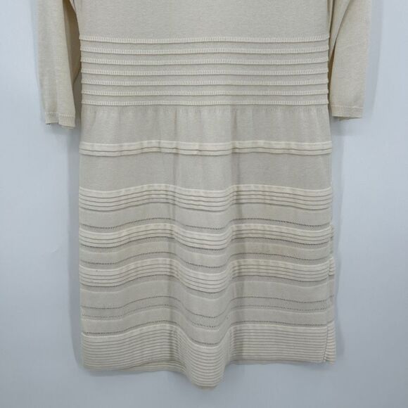 SUNDANCE Cream Silk Blend Sculptured Delight 3/4 Sleeve Sweater Dress Size Large - Picture 5 of 7